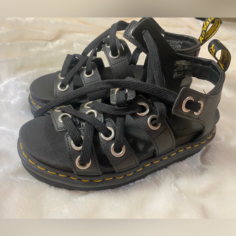 DR. Martens Black Blaire Hardware Leather Strappy Sandals - Picture 8 of 14